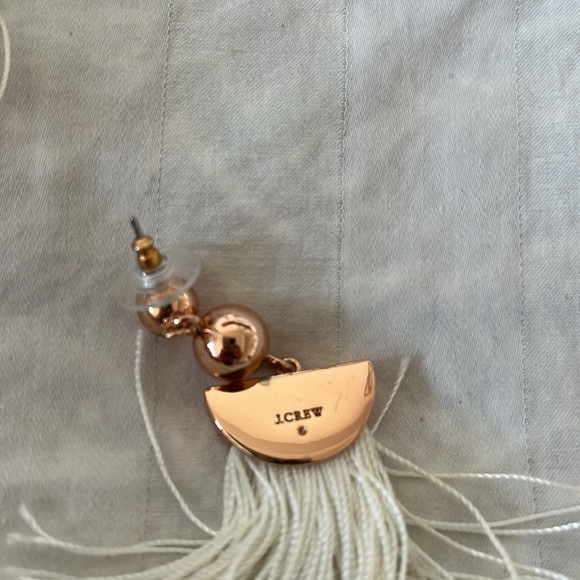 J. Crew Double rose Gold Tone Ball & cream Tassel Earrings. P/A - Picture 2 of 3